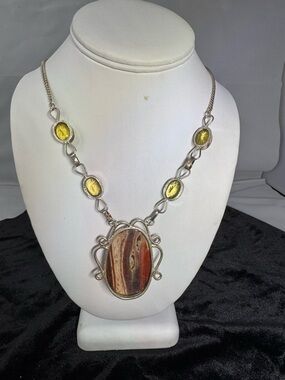 Sterling Silver Multi-Stone Statement Necklace in Yellow and Brown